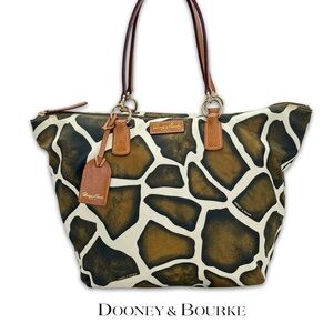 Vintage Dooney & Bourke Safari Giraffe Print Canvas Tote Bag